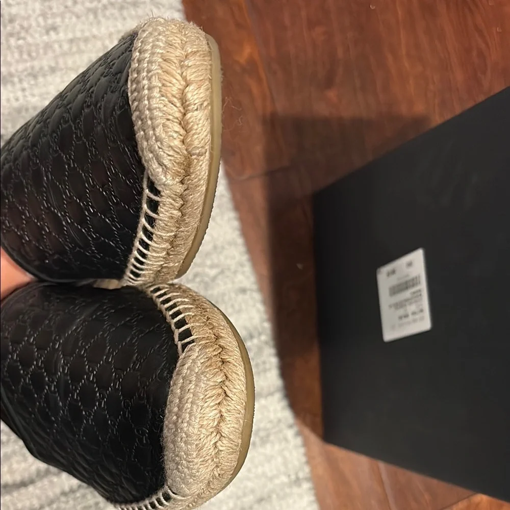 Gucci Black Leather Espadrilles with Natural Jute Trim